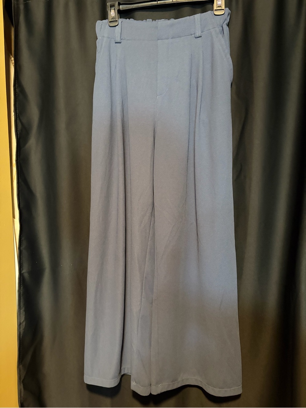 HALARA High-Waist, Wide-Leg Waffle Knit Blue Pants, Size M
